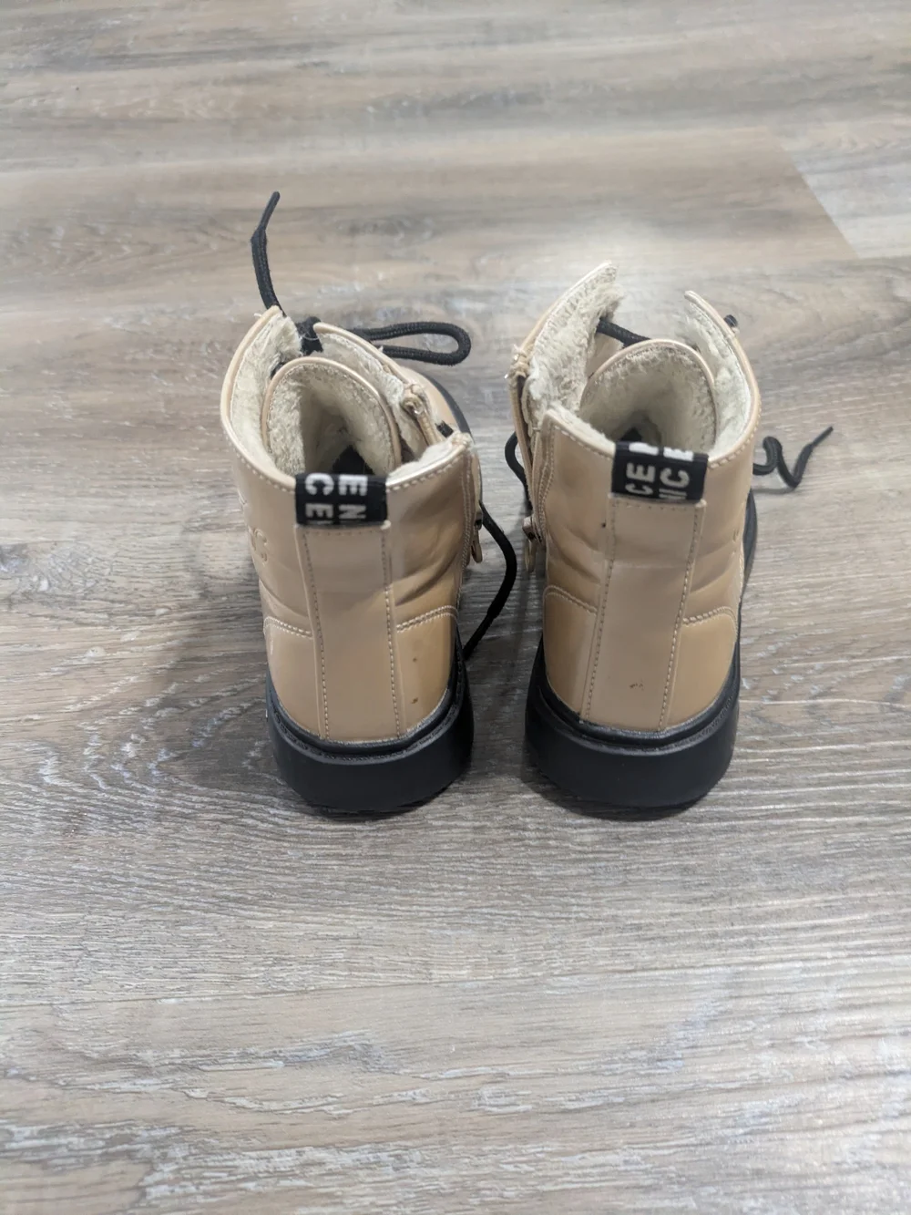Girls Fleece Lined Champagne Combat Boots 9/10